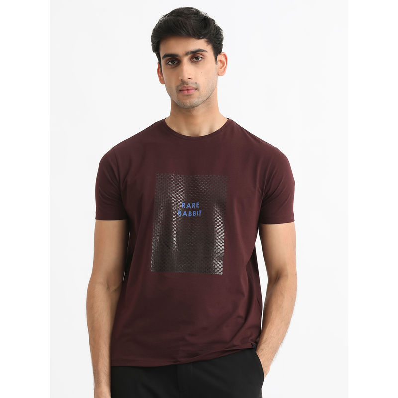 Rare Rabbit Gregory Primary Maroon Graphic T-Shirt (S)