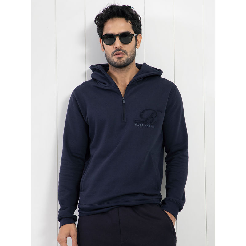 Rare Rabbit Island Primary Navy Blue Print Hoodie (M)