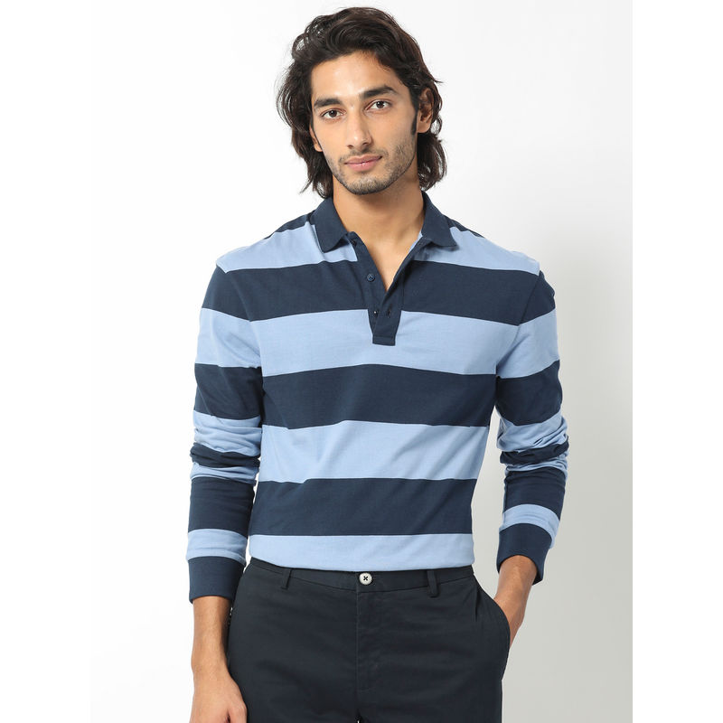 Rare Rabbit Karen Dusky Blue Stripe Polo T-Shirt (S)