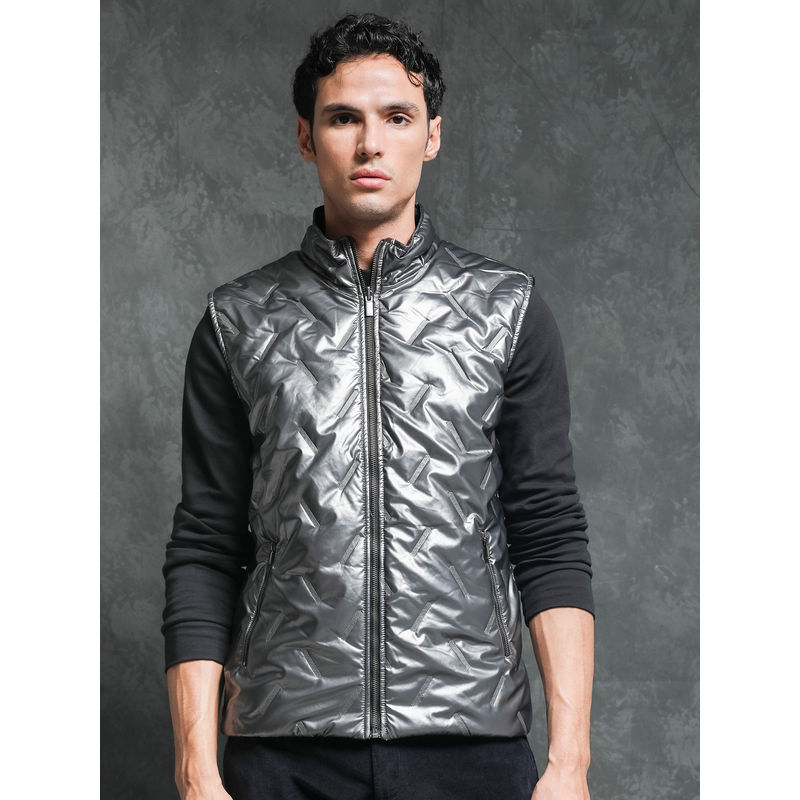 Rare Rabbit Linda Metalic Silver Reversible Solid Jacket (M)