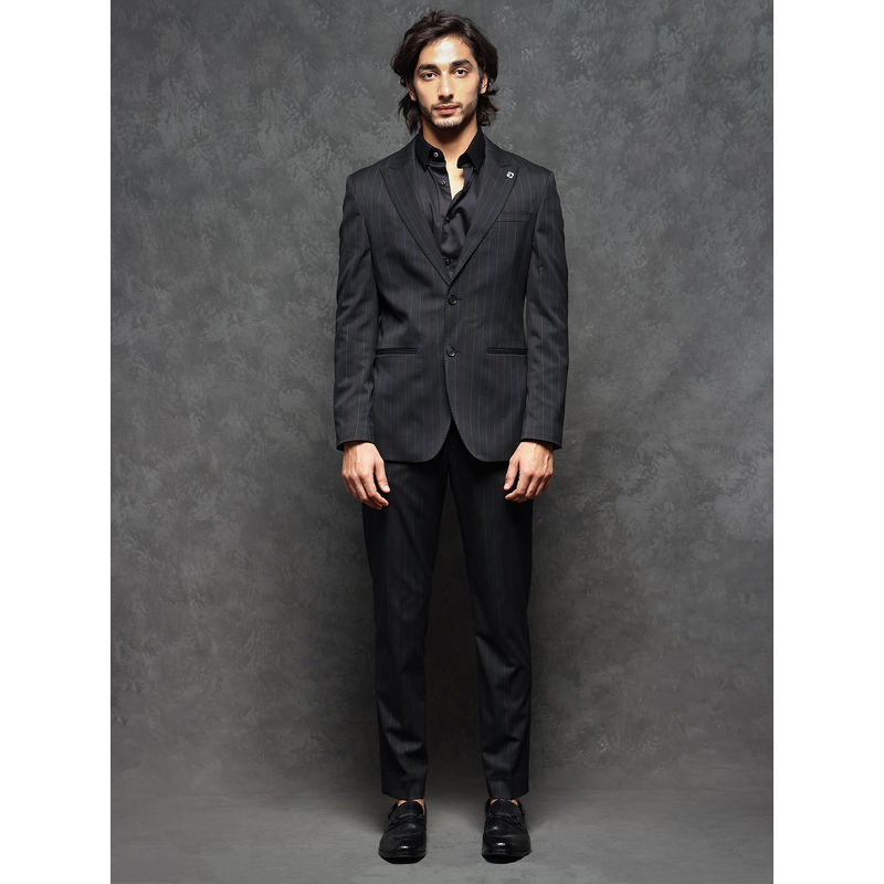 Rare Rabbit Markus Primary Black 2 Piece Stripe Suit (Set of 2) (M)