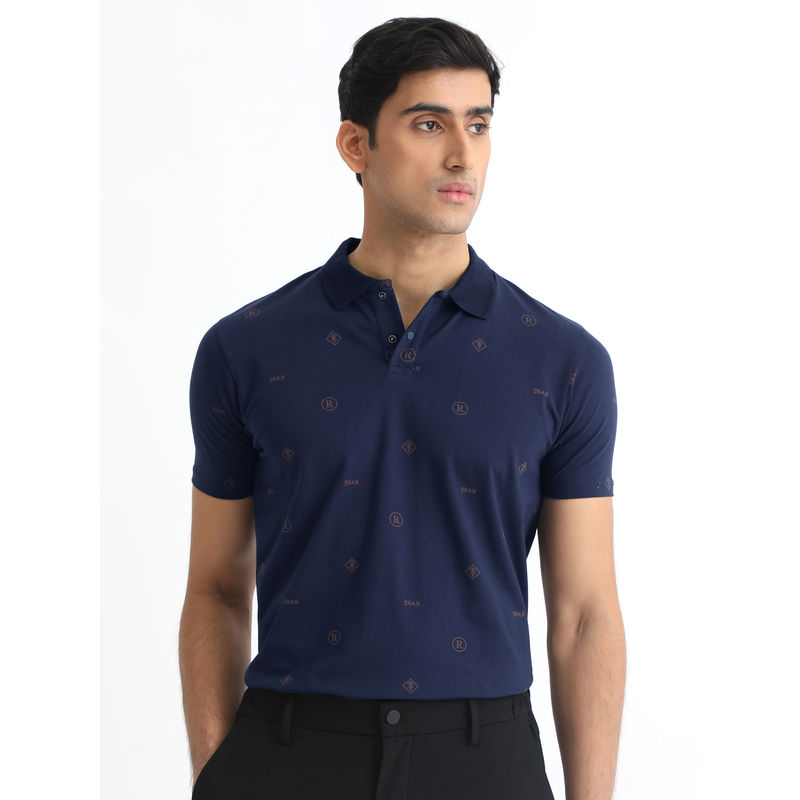 Rare Rabbit Ogram Primary Navy Blue Polo T-Shirt (XS)