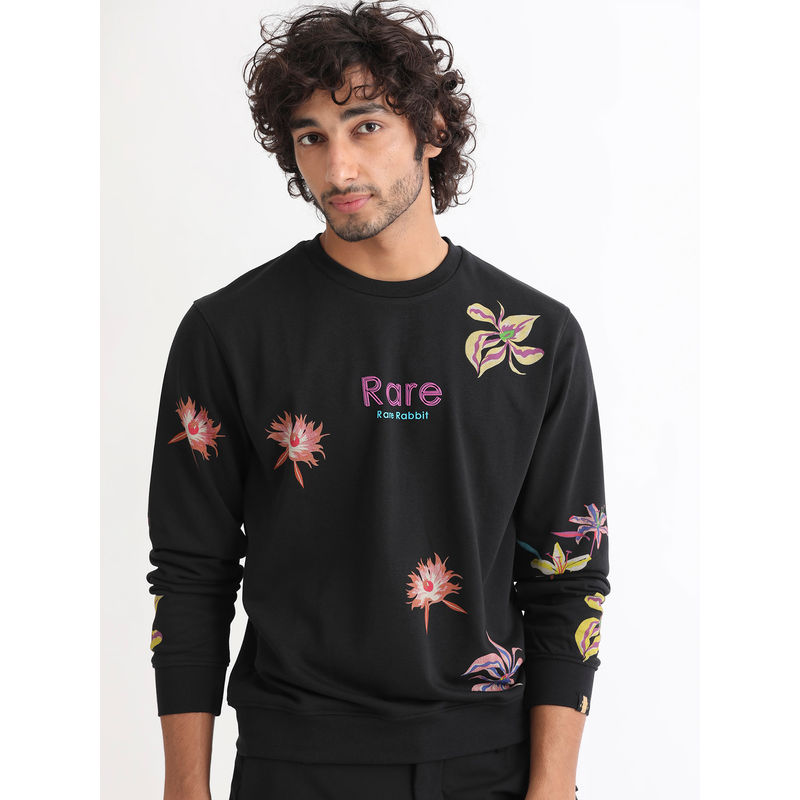 Rare Rabbit Panton Primary Black Floral Sweatshirt (L)