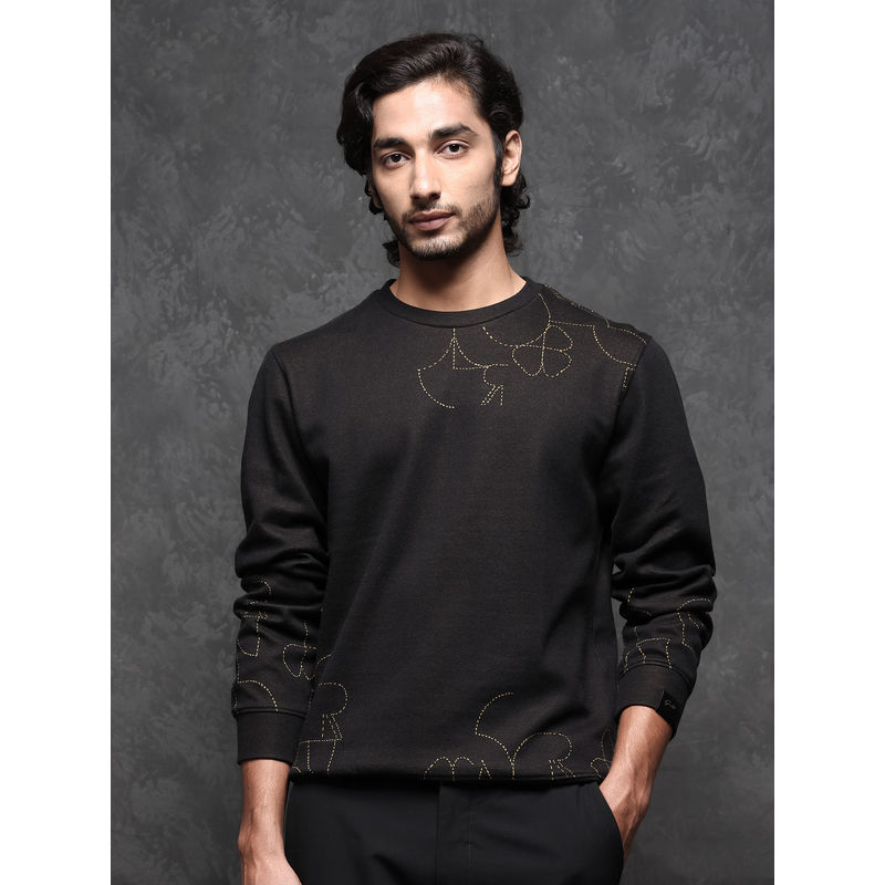 Rare Rabbit Planes Primary Black Printed Sweatshirt (L)