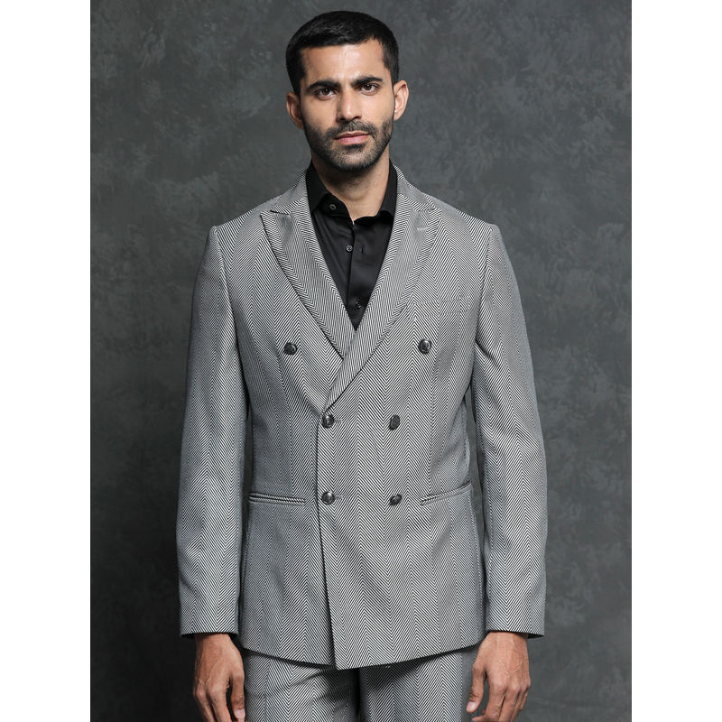 Rare Rabbit Sierres Light Grey Self Deisgn 2 Piece Suit (Set of 2) (M)