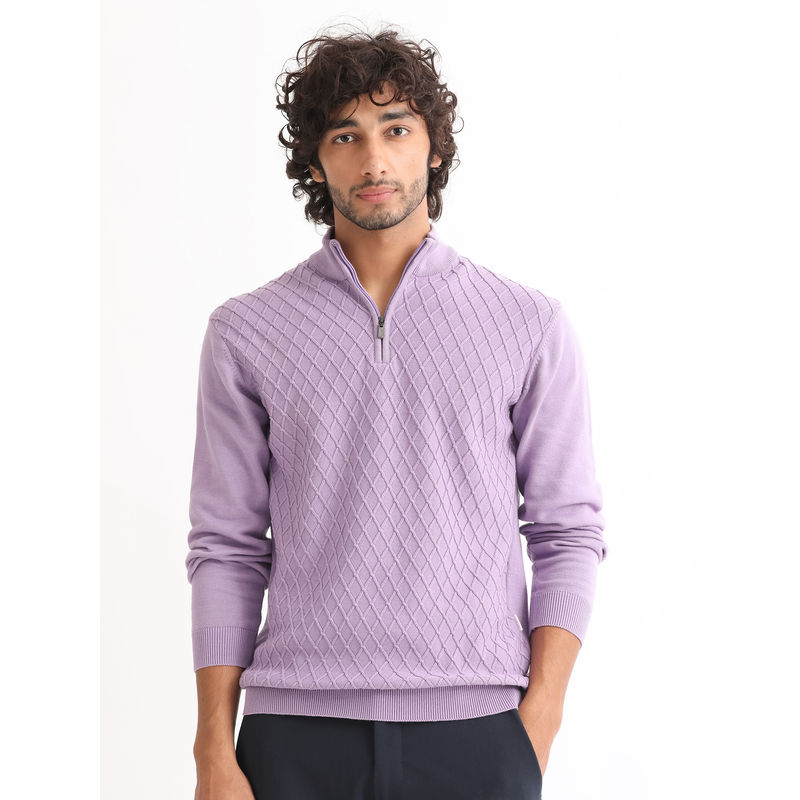 Rare Rabbit Troyo Pastel Purple Self Design Sweater (M)