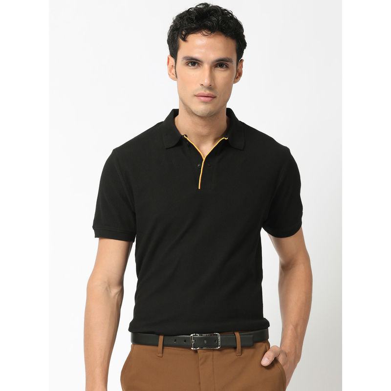 Rare Rabbit Turino Primary Black Solid Polo T-Shirt (S)