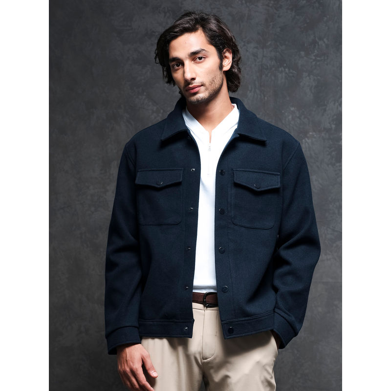 Rare Rabbit Tweedo Primary Navy Blue Solid Jacket (M)