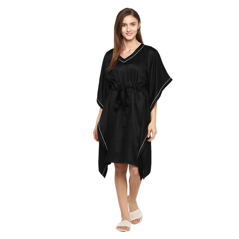 Shopbloom Ultra Soft Modal Satin Women's Kaftan Dress - Black (L)