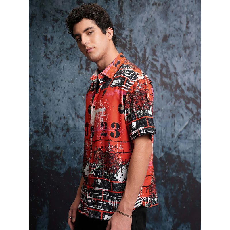 LOCOMOTIVE Men Multi-Color Printed Collar Oversized Shirt (XL)