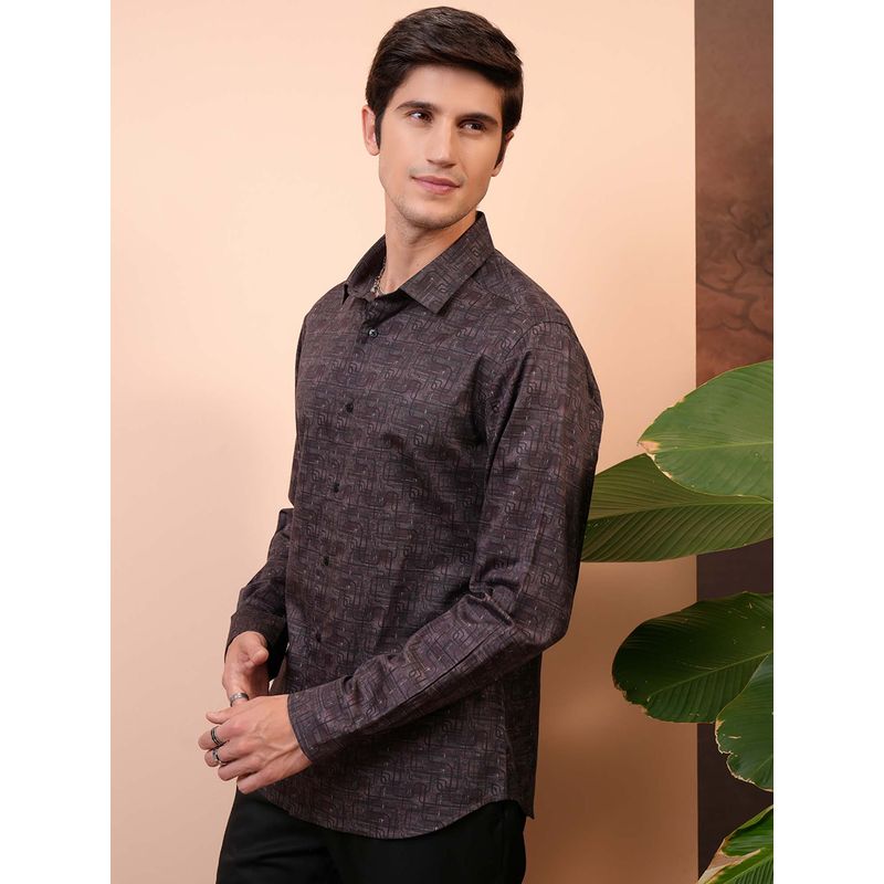 LOCOMOTIVE Men Burgundy Cotton Geometric Printed Shirt (L)