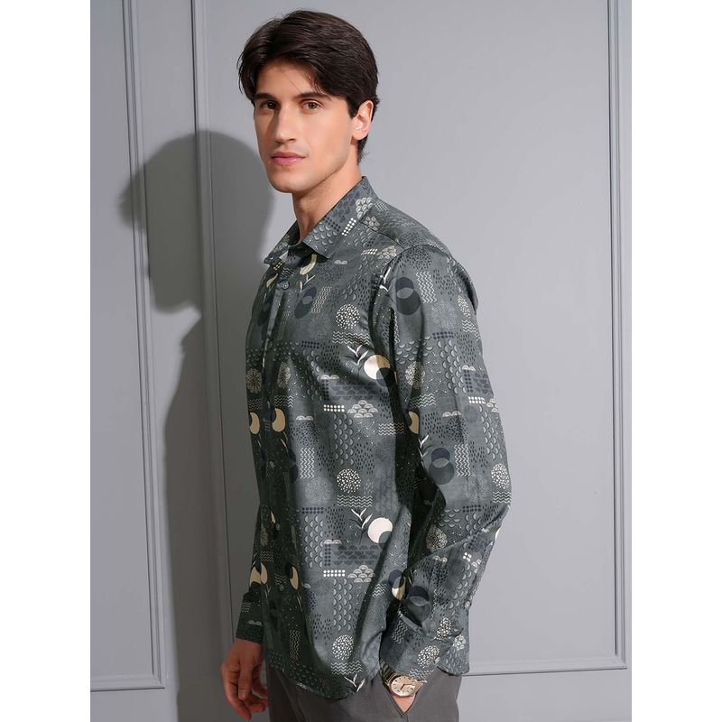 LOCOMOTIVE Men Grey Cotton Printed Shirt (L)