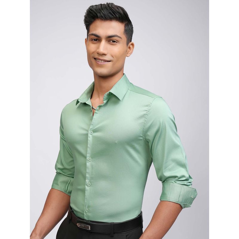 LOCOMOTIVE Men Green Solid Full Sleeves Formal Shirt (L)