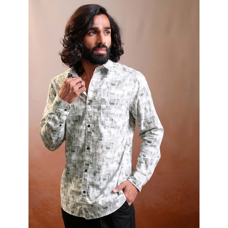 LOCOMOTIVE Men Grey Printed Slim Fit Shirt (L)