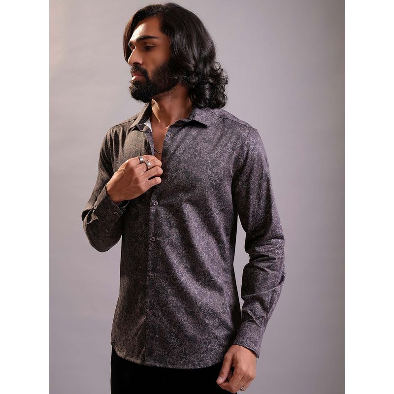 LOCOMOTIVE Men Dark Purple Cotton Floral Printed Shirt (XL)