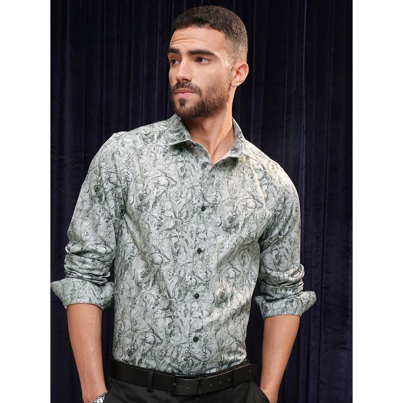 LOCOMOTIVE Men Grey Cotton Printed Shirt (L)