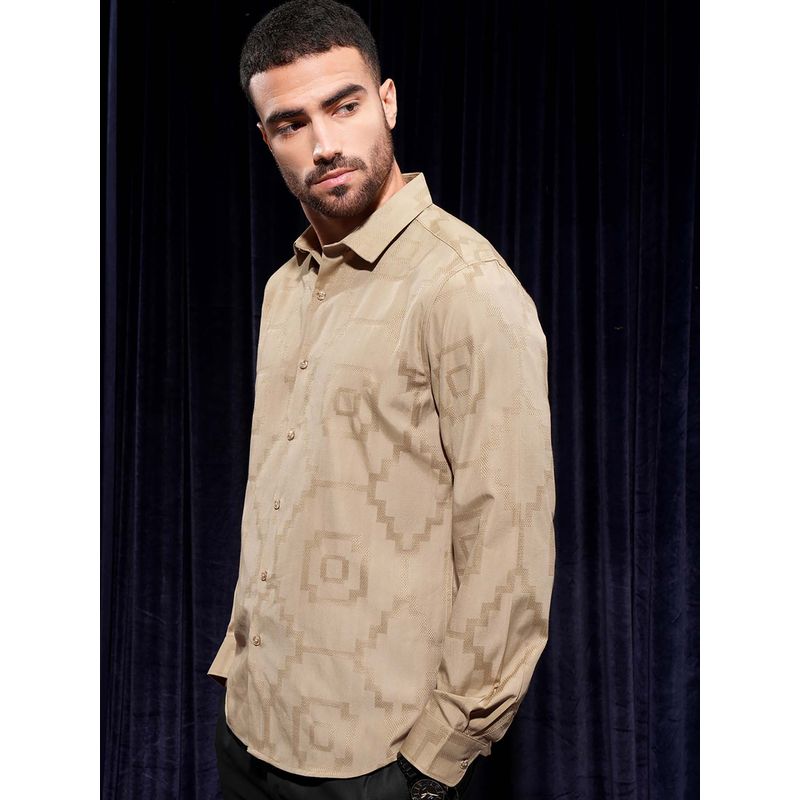 LOCOMOTIVE Men Beige Jacquard Textured Shirt (M)
