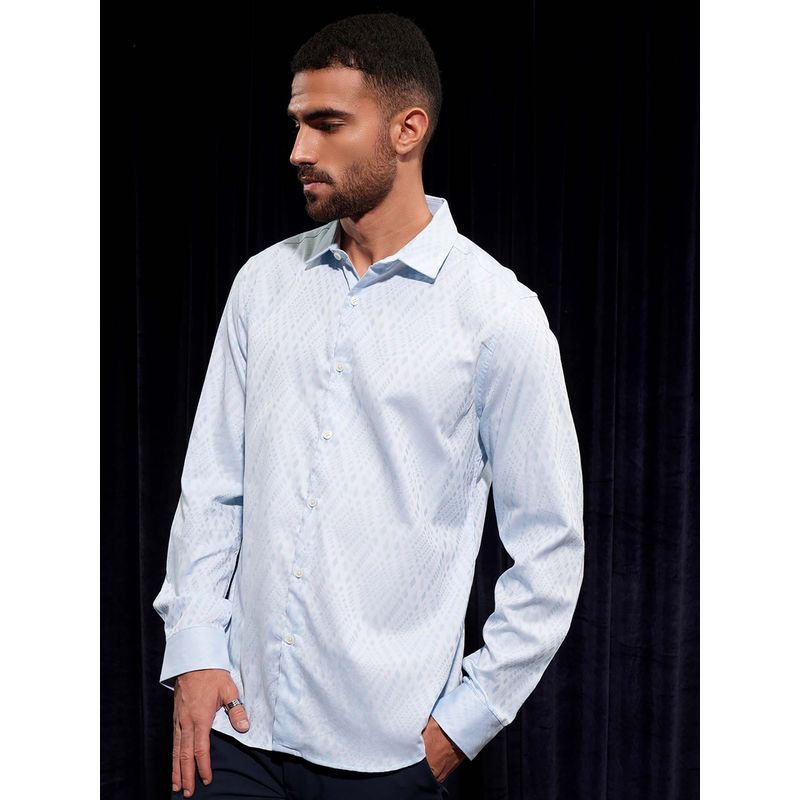 LOCOMOTIVE Men Light Blue Printed Shirt (L)