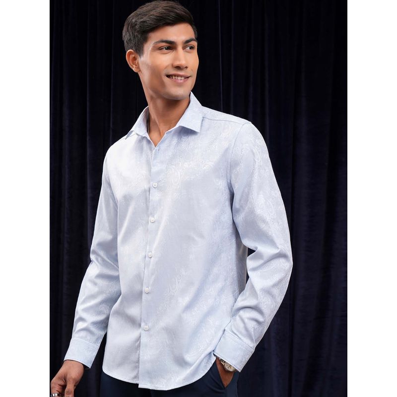 LOCOMOTIVE Men Light Blue Paisley Self Design Occasion Shirt (M)