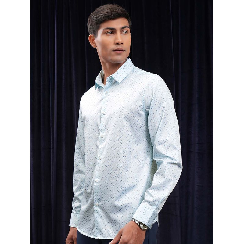 LOCOMOTIVE Men Light Blue Cotton Printed Shirt (L)