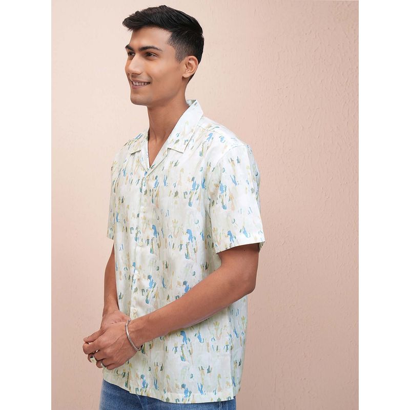 LOCOMOTIVE Men Light Blue Printed Casual Shirt (L)
