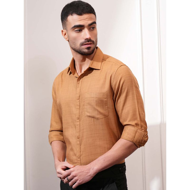 LOCOMOTIVE Men Tan Melange Textured Shirt (XL)