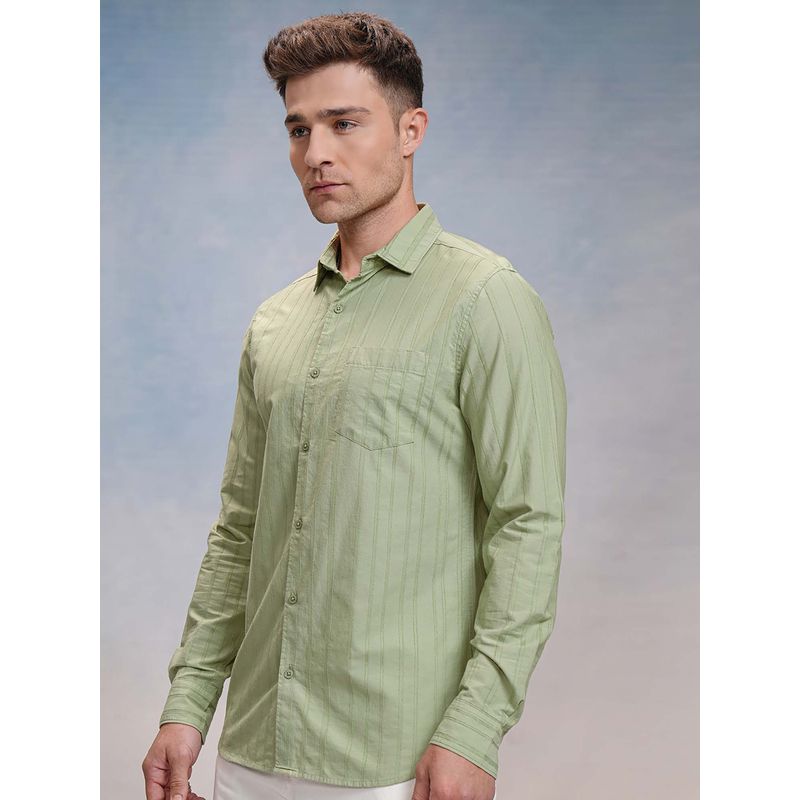 LOCOMOTIVE Men Sage Green Vertical Stripes Casual Shirt (M)