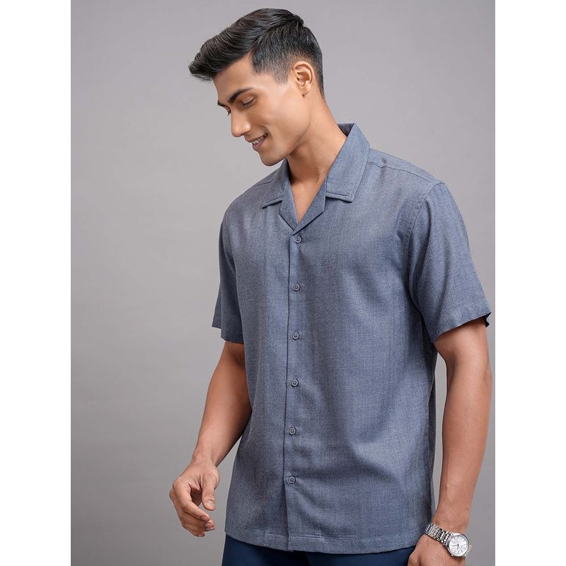 LOCOMOTIVE Men Dark Blue Solid Collar Relaxed Fit Shirt (M)