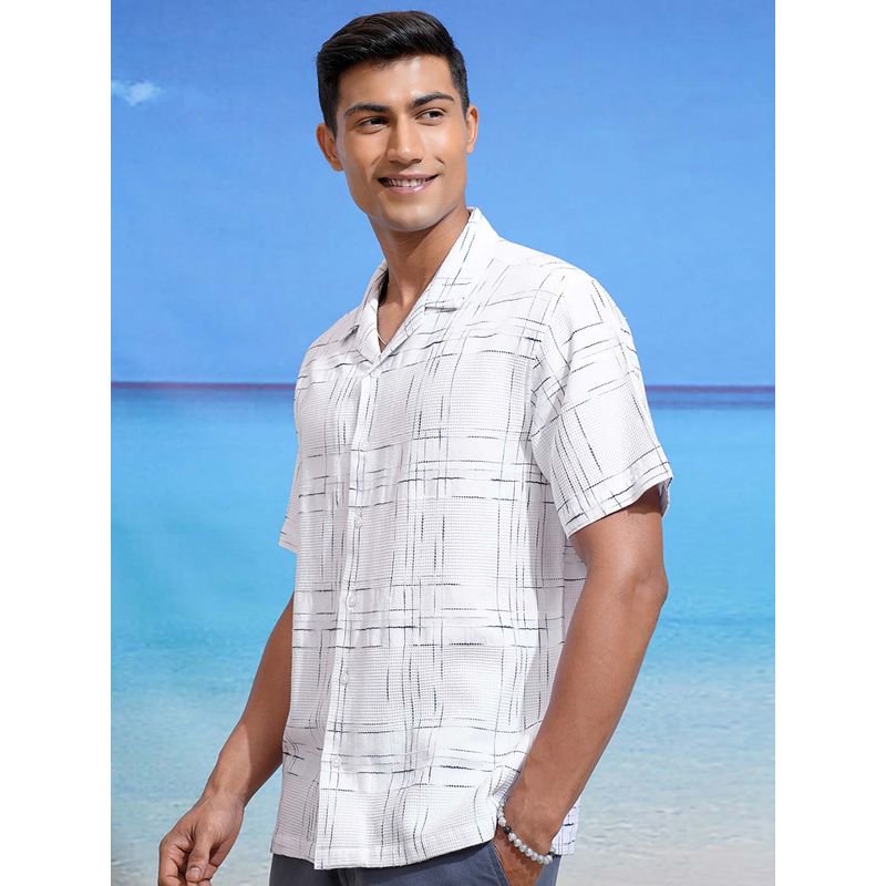 LOCOMOTIVE Men White Jacquard Textured Collar Relaxed Fit Shirt (M)