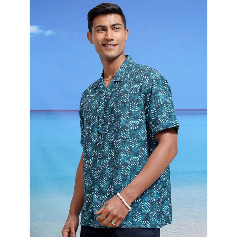 LOCOMOTIVE Men Blue Printed Collar Relaxed Fit Shirt (S)