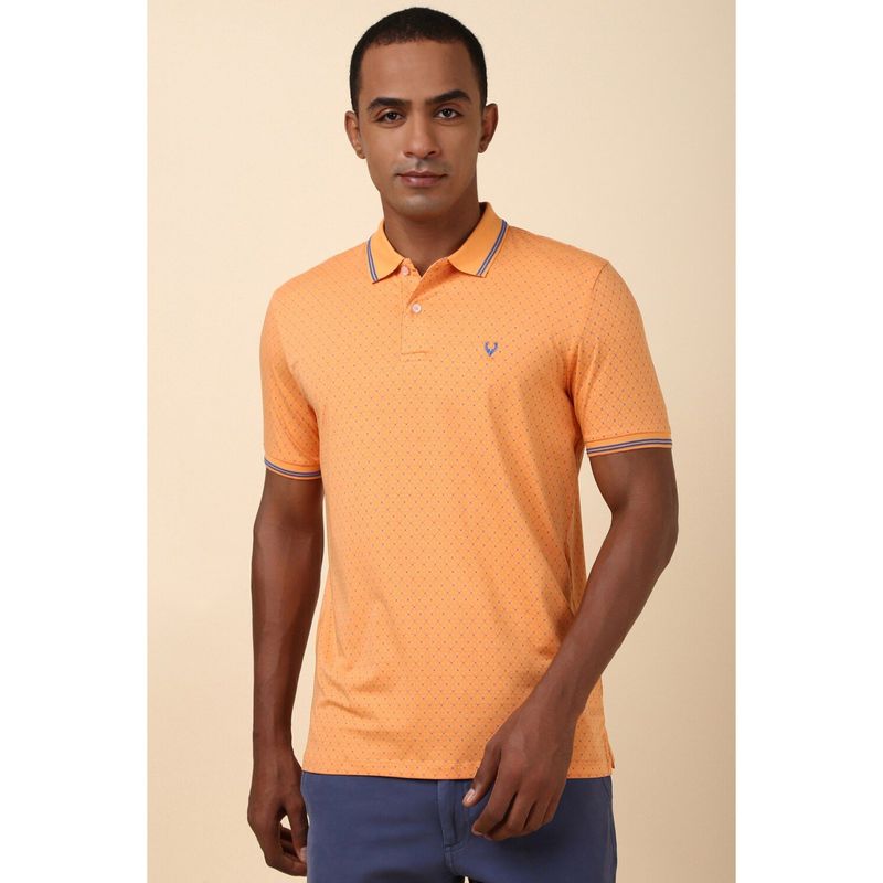 Allen Solly Men Orange Print Polo Neck T-Shirt (M)