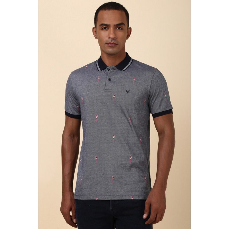 Allen Solly Men Grey Print Polo Neck T-Shirt (M)