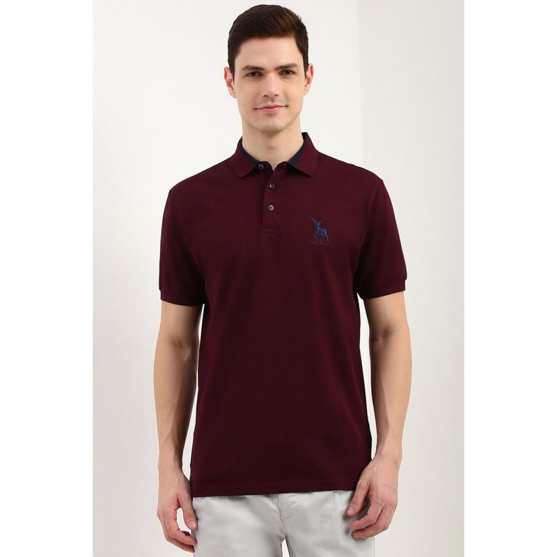 Allen Solly Men Purple Solid Polo Neck T-Shirt (S)