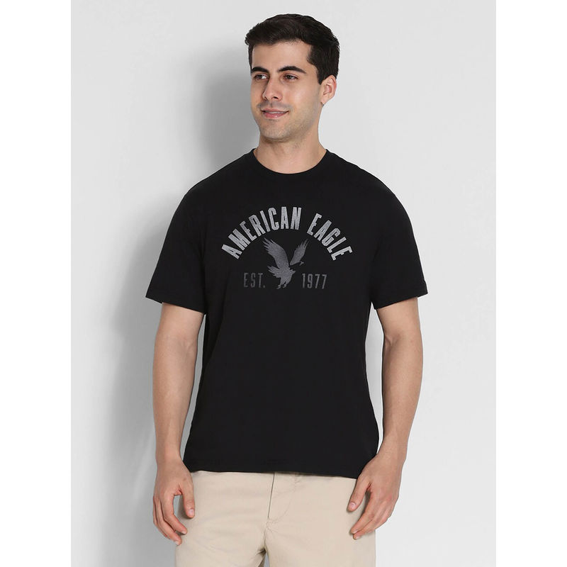 American Eagle Men Black Logo Graphic T-Shirt (XS)