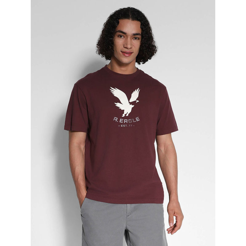 American Eagle Men Burgundy Logo Graphic T-Shirt (S)
