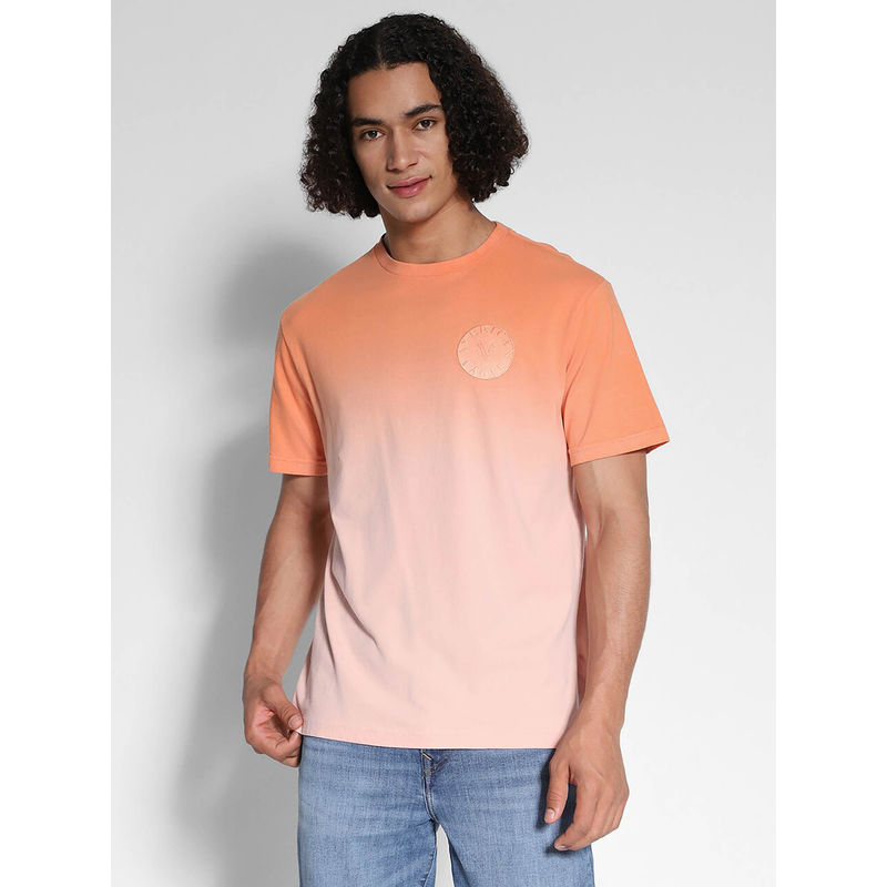 American Eagle Men Pink Dip Dye Logo Graphic T-Shirt (S)
