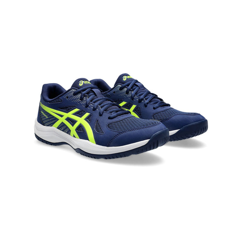 ASICS Men Upcourt 6 Navy Blue Expanse Safety Yellow Badminton Shoes (UK 6)