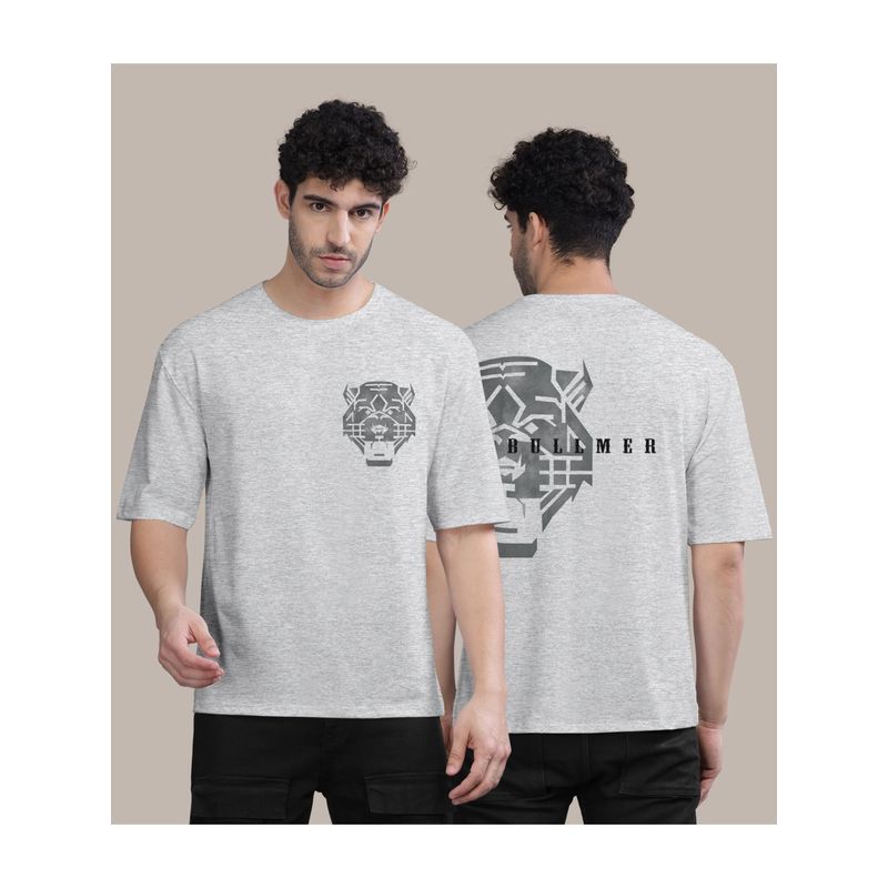 BULLMER Off White Front and Back Printed Colourblock Baggy Oversized T-Shirt for Men (L)