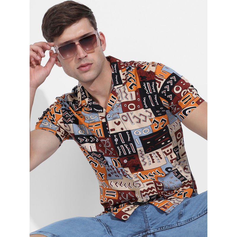 Campus Sutra Mens Multi-Color Aztec Print Shirt (S)