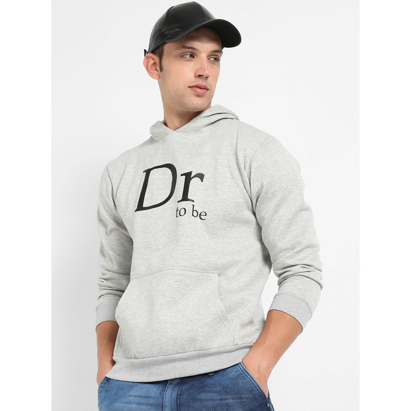 Campus Sutra Mens Light Grey Dr. To Be Hoodie with Kangaroo Pocket (L)