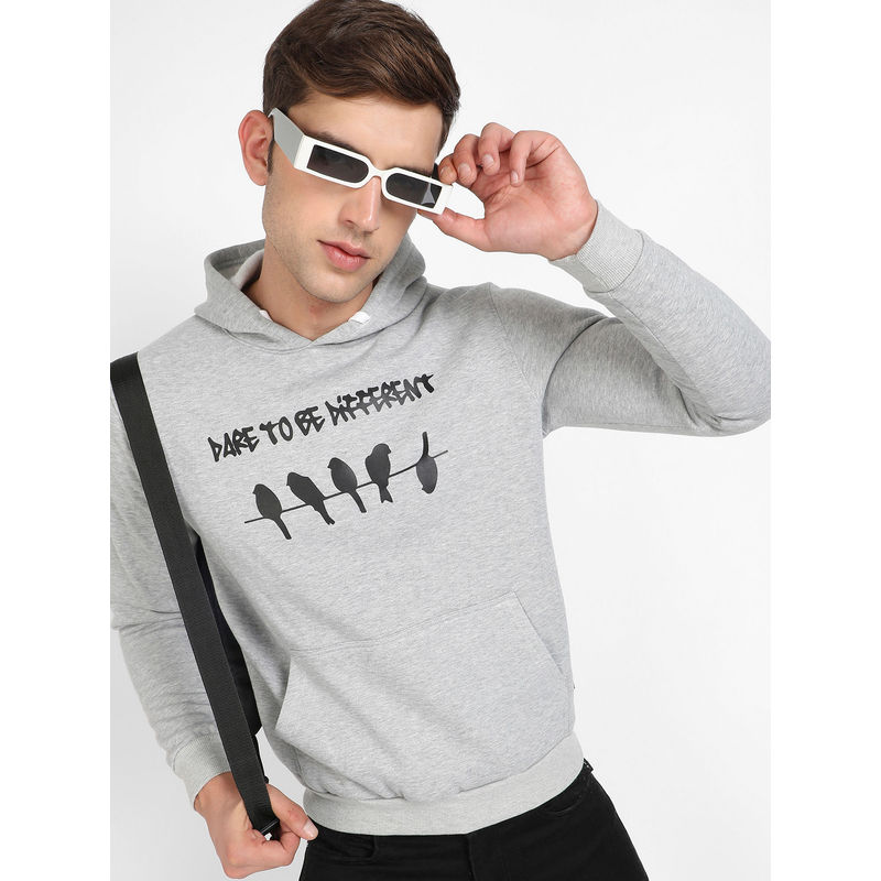 Campus Sutra Mens Light Grey Dare To Be Different Hoodie with Kangaroo Pocket (M)