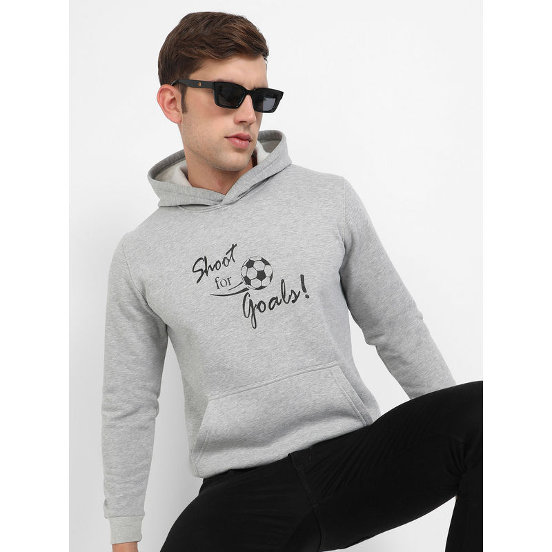 Campus Sutra Mens Light Grey Shoot For Goals Hoodie with Kangaroo Pocket (L)