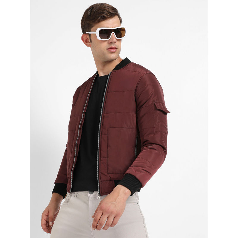 Campus Sutra Mens Maroon Puffer Jacket with Contrast Hem (S)