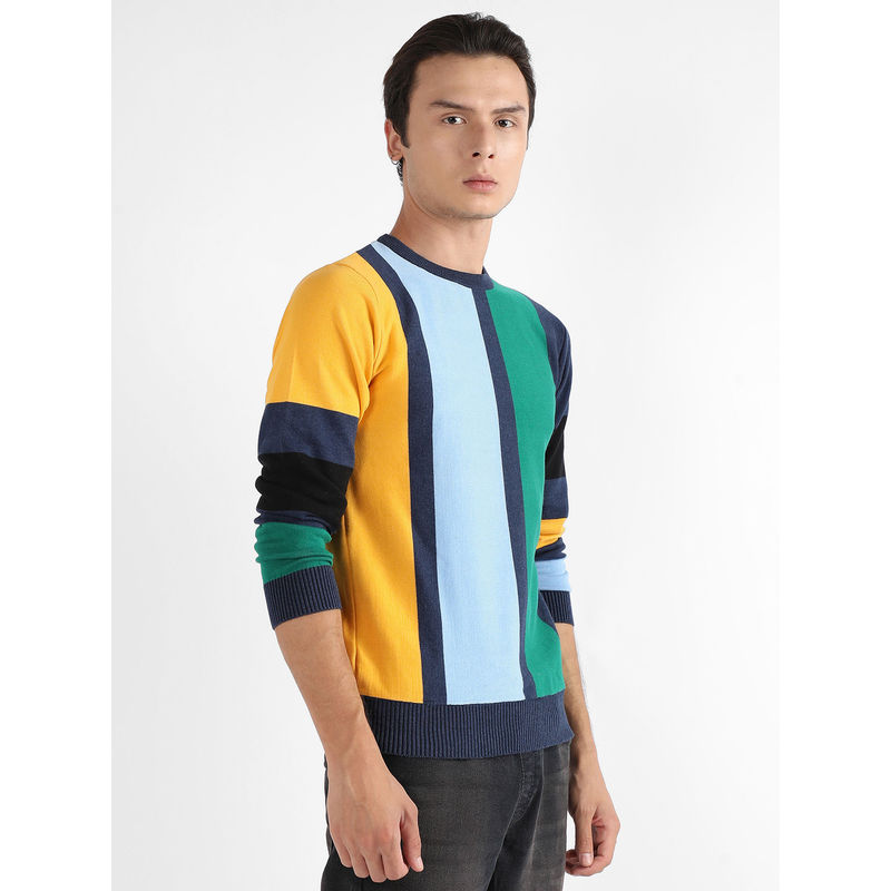 Campus Sutra Men Multi-Color Contrast Panel Relaxed Pullover Sweater (XL)