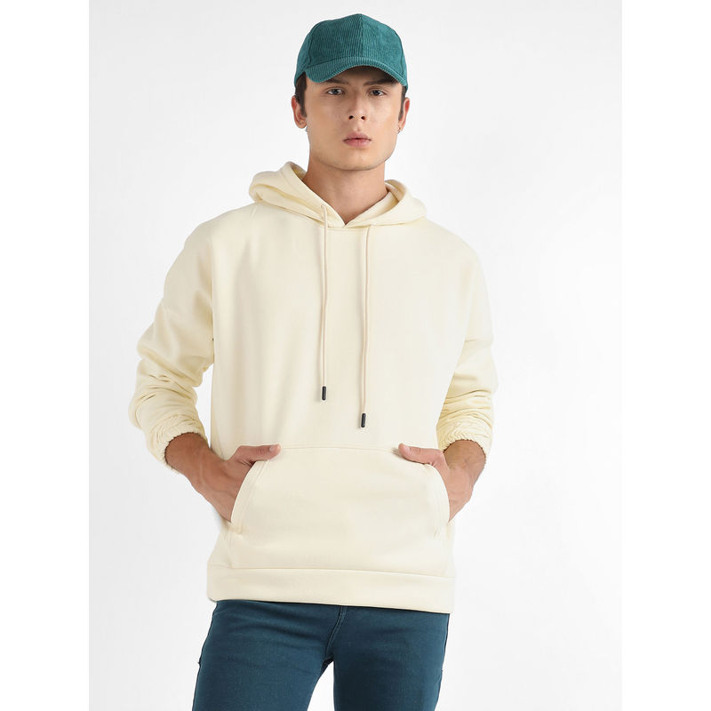 Campus Sutra Men Light Yellow Oversized Pullover Sweatshirt with Kangaroo Pocket (XL)
