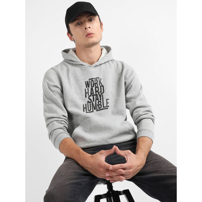Campus Sutra Men Light Grey Work Hard Stay Humble Hoodie (L)