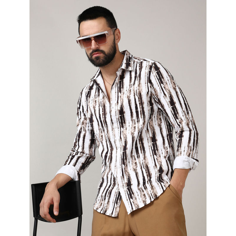 Campus Sutra Mens White & Black Ombre Strokes Shirt (S)