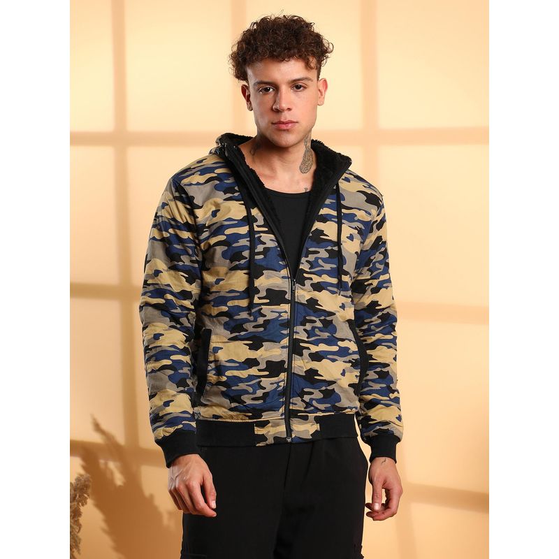 Campus Sutra Men'S Navy Blue Camouflage Bomber (S)