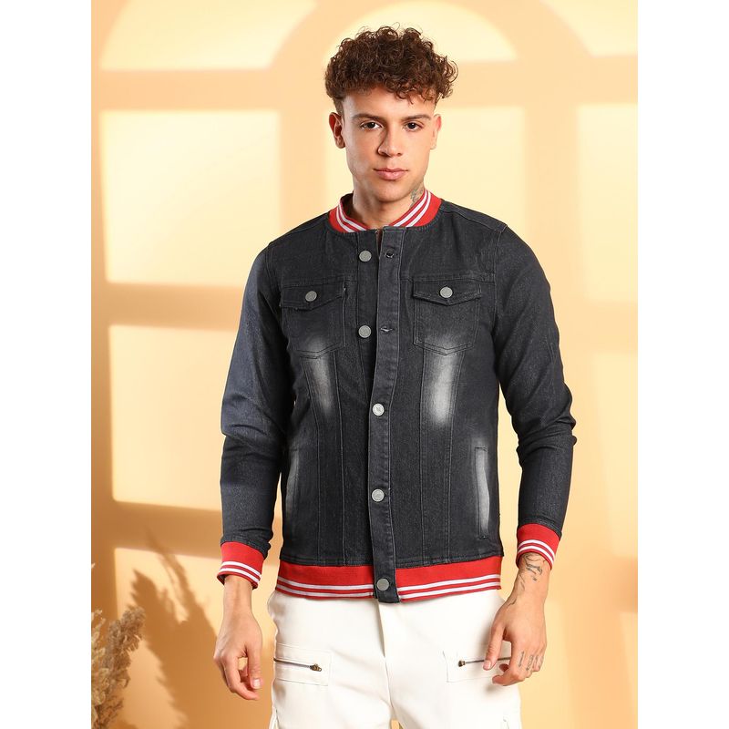 Campus Sutra Men'S Black Dark-Wash Denim Jacket (XL)