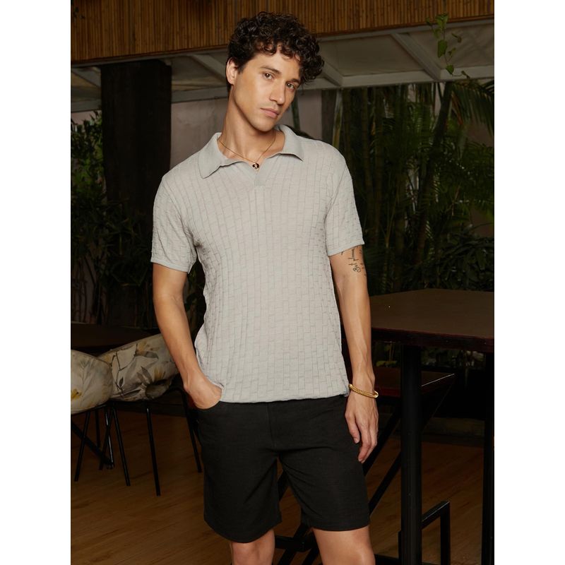 CAHOOT Grey Self Design Polo T-Shirt (M)